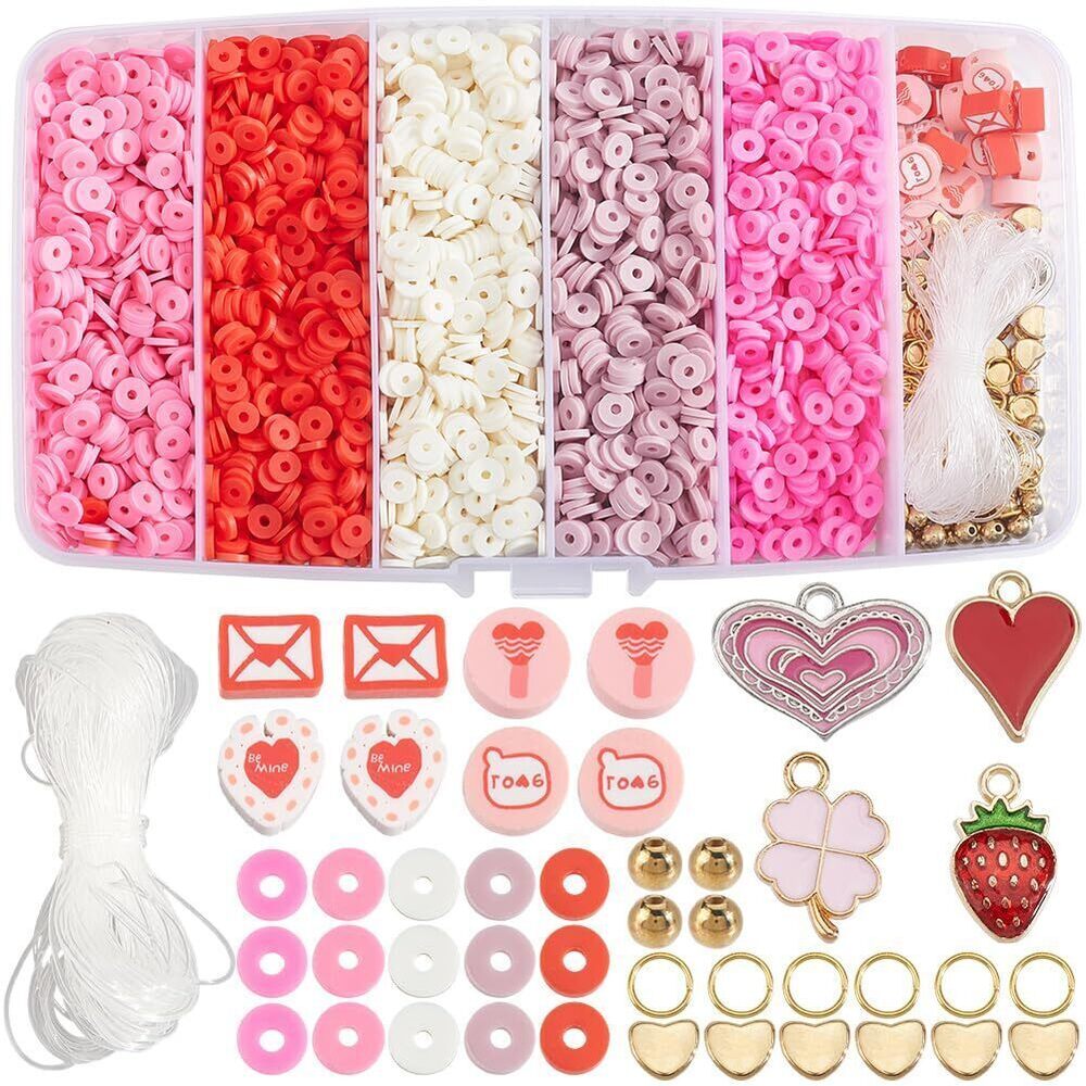5713 1 Box 5224Pcs Pink Clay Beads Bracelet Making Kit Valentines Day Clay